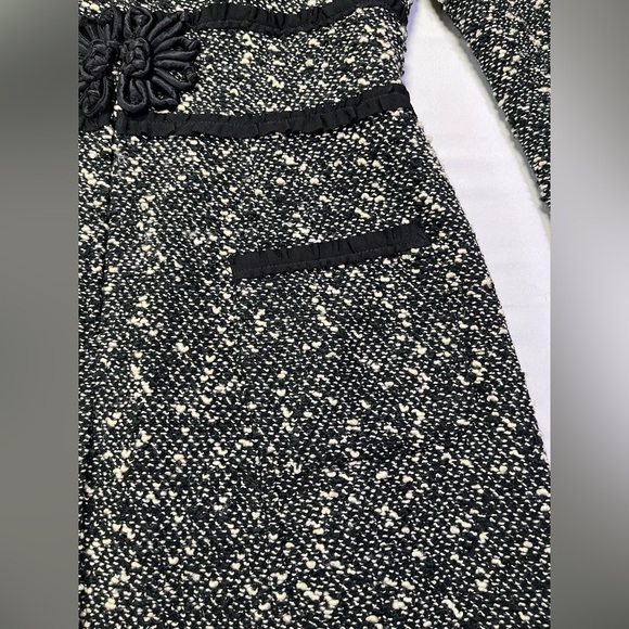 Gorgeous Nanette Lepore Black Cream Tweed Coat Jacket Ribbon Trim - L - Picture 5 of 15